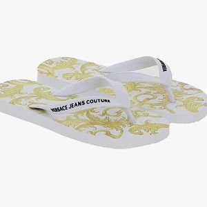 VERSACE JEANS COUTURE SIGNATURE PRINT FLIP FLOP - White - Size 7/8